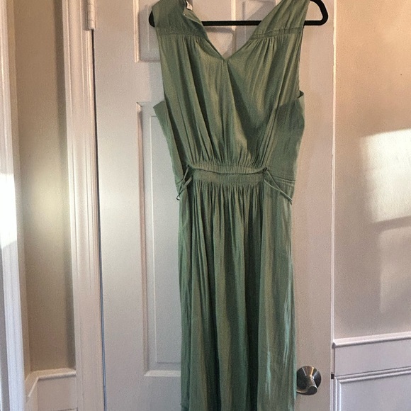 Sage green satin t-length dress - Picture 2 of 3